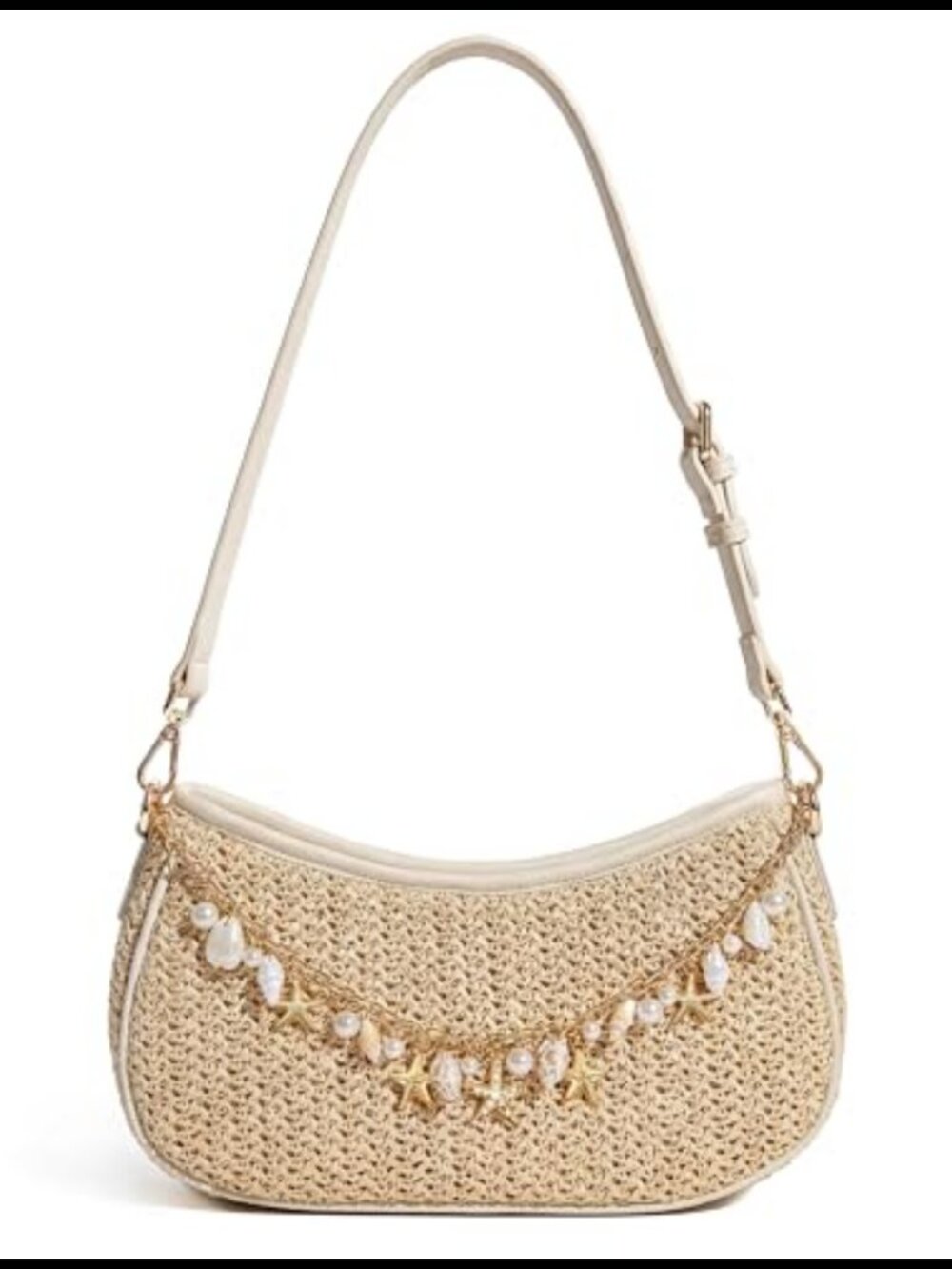 Raffia Woven Straw Shoulder Bag Hand-Woven Boho Charm Chain Women Summer Beach